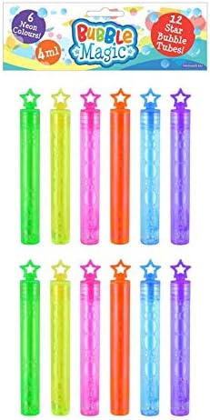 12 Mini Rainbow Neon Star Tubes With 4ml Bubble Liquid Solution Perfect for Parties and Celebrations Childrens Birthday Party Bag Fillers Wedding Favours