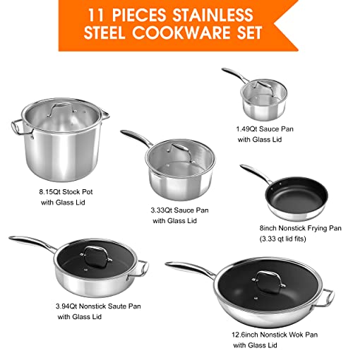 Stainless Steel Pots and Pans Set, imarku Nonstick 3Ply Clad Kitchen