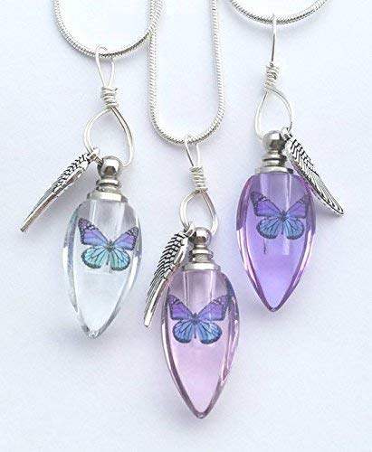 Handmade Cremation Jewelry Urn Bead Butterfly Angel Wing Sympathy Gift Sterling Silver Necklace - PURPLE - Thumbnail 2