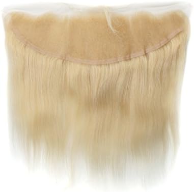 abHair 14 Inch Brazilian Remy Straight Virgin Human Hair Free Part 134 Full Lace Frontal Closure, Bleach Knots with Unprocessed 100% 6A Baby Hair, Full Bottom, Ear to Ear, Blonde(#613)