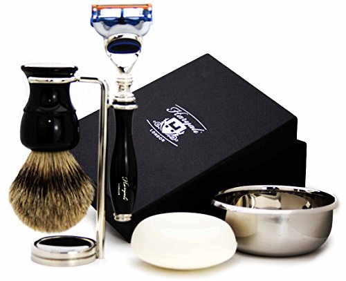Haryali London 5 Edge Razor with Silver Tip Badger Hair Shaving Brush, Bowl, Soap and Stand Perfect Shaving Set for Mens