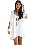 Flesser® Cool Women's Loose Round Neck Strapless A-line Casual Skirts Mini Dress (M, White)