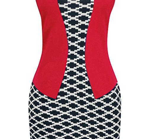 Birdfly Office Women's Plaid Patchwork Pencil Skirts Formal Working Dress with Three Quarter Sleeve Plus Size 2L 3L Red(93) Shortsleeve,XL …