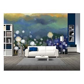 Abstract Oil Painting White Flowers Field in Soft Color - Removable Wall Mural | Self-Adhesive Large Wallpaper - 66x96 inches