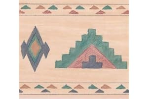 CONCORD WALLCOVERINGS ™ Wallpaper Border Abstract Pattern Southwestern Ornament for Bedroom Living Room, Green Beige Red Blue, 15 ft by 6.75 in 7051007B