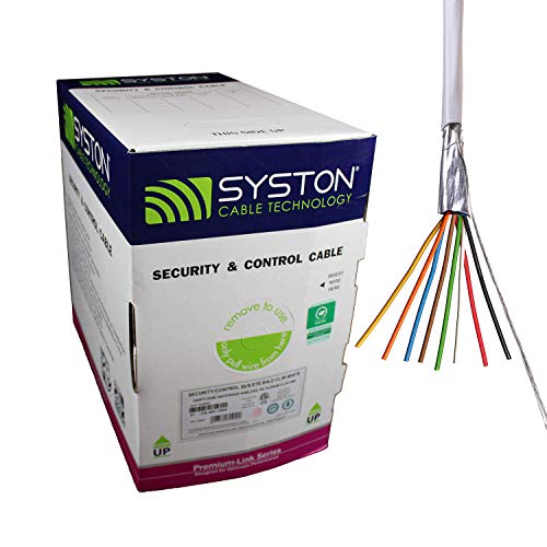 22/8 22 AWG 8 Stranded Pure Copper Conductors Shielded Security Control Alarm Cable, UL/ETL CMR/CL3R White 1000ft Box