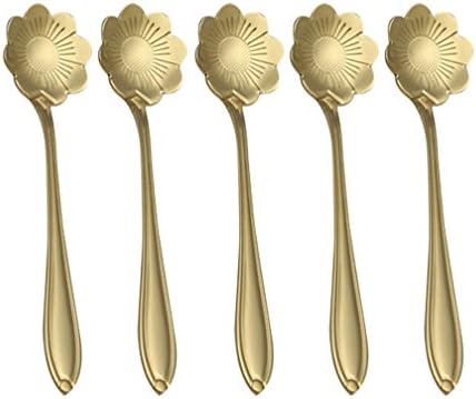 Coffee Scoops, Stainless Steel Tableware Creative Calliopsis Flower Pattern Coffee Spoons Stirring Spoon Sugar Spoon Teaspoon (Gold)