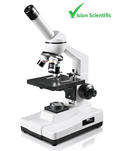 Vision Scientific VME0007-RC Monocular Compound Microscope, 10x WF, 25WF Eyepiece 40xâ€”1000x Magnification, LED Illumination with Control, Coaxial Coarse & Fine Focus, Rechargeable Battery
