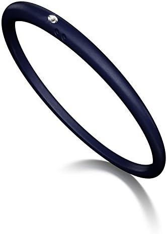 Duepunti Diamond Silver &amp; Silicone Women's Jewelry Fashion Bangle- Navy - L