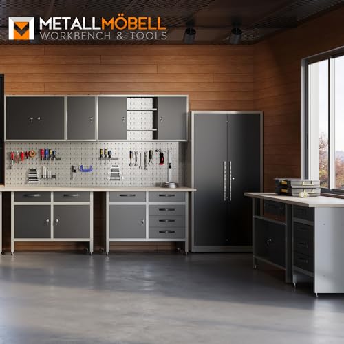 Metallmobell HPTH01G Tool Wall Panel 160 x 60 x 2 cm, 4 Perforated Panels, Hooks and Brackets, Wall Panels for Work Tools, Perforated Panel Tool Holder HPTH01G
