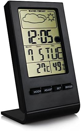 Wireless Digital Indoor Thermometer and Hygrometer Home Weather Station Large LCD Display Screen Temperature Monitor Humidity Meter Gauge Calendar Alarm Clock Snooze Black