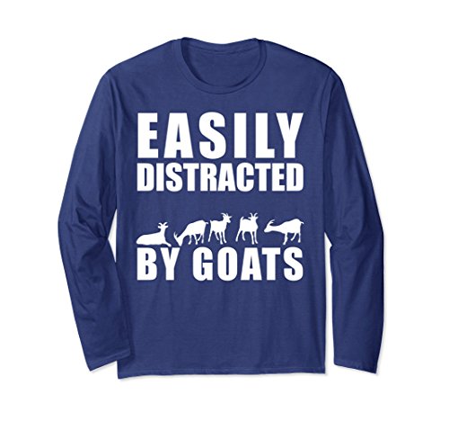 Unisex Easily Distracted By Goats Long Sleeve T-Shirt Large Navy