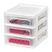 IRIS USA Plastic Stacking Desk Top 3-Drawer Storage Organizer, 2-Pack, for Makep Vanity Nail Polish Bathroom Stationery Art Craft Supplies Kitchen Office Garage and Small Organization, Small, White