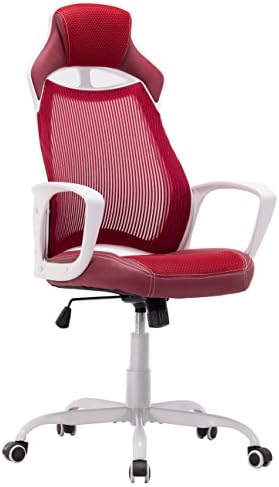 Killbee Ergonomic Office Chair Mesh High back Height Adjustable Swivel Computer Chair, with Headrest Armrest and Lumbar Support Bucket Seat Steel Base (red)