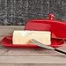Now Designs Stoneware Rectangle Butter Dish with Lid, Red 4.5 x 8 in