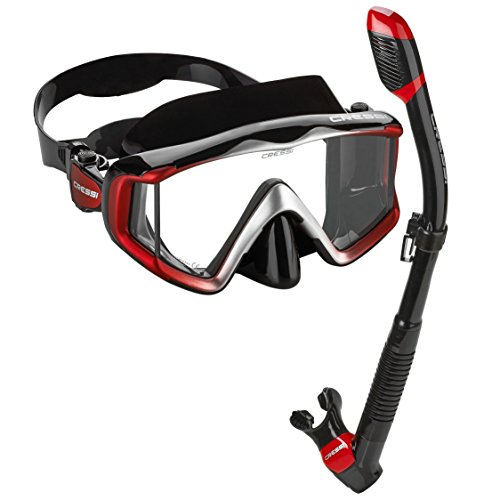 Cressi Panoramic Wide View Mask Dry Snorkel Set (Pano 3 Metalic Red)
