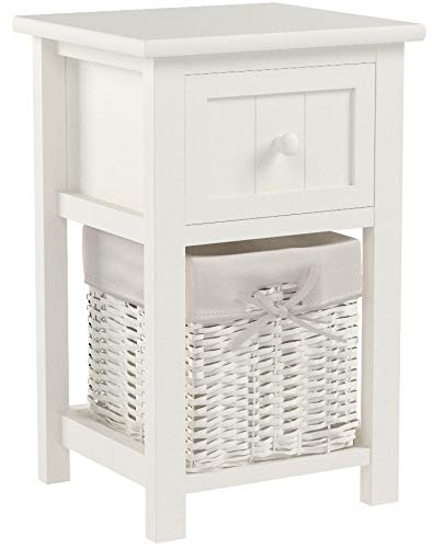 Suncoo Small Cute Vintage Wood Chic Nightstand End Side Bedside Wicker Storage Set Of 2 With Drawer And Basket 12x11x17 7 On Galleon Philippines