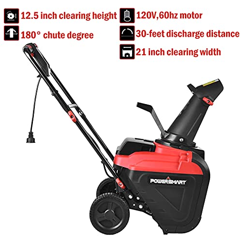 PowerSmart Electric Snow Blower, 21Inch Single Stage Snow Thrower