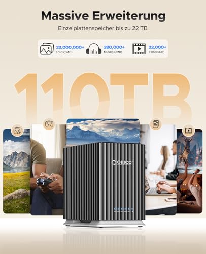 Caja Externa para 5 Discos Duros, USB 3.1 Type-C Sin Herramientas, Carcasa Das con Adaptador de 12V/10A, Máx. 110TB para Datos Domésticos - 9758C3