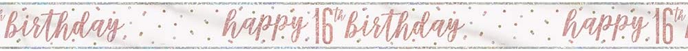 Stunning Rose Gold Happy 16th Birthday Glitz Foil Banner (274cm) - Dazzling Party Decor for a Memorable Milestone - 1 Pc