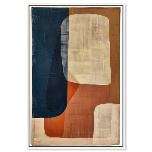 Art Remedy Blue And Cream II Canvas Midcentury Abstract Wall Art, White Frame,…