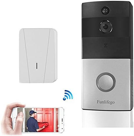 Funlifego WiFi Video Doorbell,Smart Doorbell Built-in 8G TF Card Home Security HD720P Two-Way Talk and Video, Night Vision, PIR Motion Detection + Chime Indoor Wi-Fi-Enabled Speaker for Video Doorbell