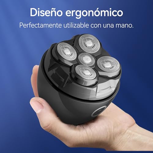 Afeitadora Cabeza Hombre, Maquina Afeitar Cabeza Magnético 5D Cabezales Flotantes Afeitadora Cabeza Uso Seco y Húmedo IPX7 Impermeable 120 Mins de Uso Usb-C Recargable