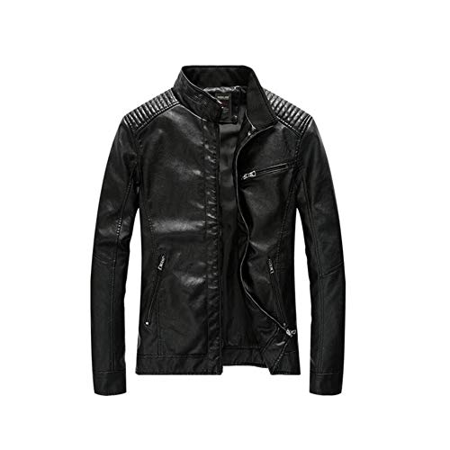 Yaxuan Men's Autumn Winter New PU Leather Jacket, Long Sleeve Washed Thin Motorcycle Leather Jackets, Classic Outerwear,1,M