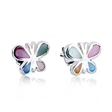 925 Sterling Silver Mother of Pearl Little Butterfly 7 mm Post Stud Earrings