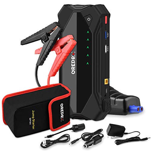 GREPRO Car Jump Starter 1200A Peak 18000 mAh(Up to 7.5L Gas or 5.5L Diesel Engine) 12V Auto Battery Booster Portable Power Pack with Dual USB Quick Charge 3.0 Ports, Built-in LED Light and Compass