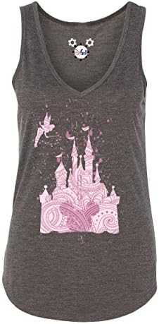 DisGear Perfectly Pink Princess Castle Theme Park Apparel for Women -Soft, Ladies Fitted Tank (2X-Large, Dark Heather Grey V-Neck Tank) Ladies Premium Soft, Sim Fit, V-Neck Tank
