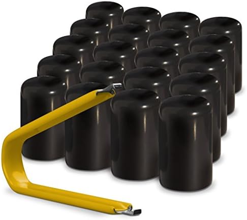 ColorLugs Vinyl Lug Nut Cover Sleeve Black | Flexible Fit Lug Nut Sleeve | Fits 21-23mm wide x 1 ½ Inches deep | Pack of 25 &amp; Deluxe Extractor | Available in a Variety of Colors | Made in the USA