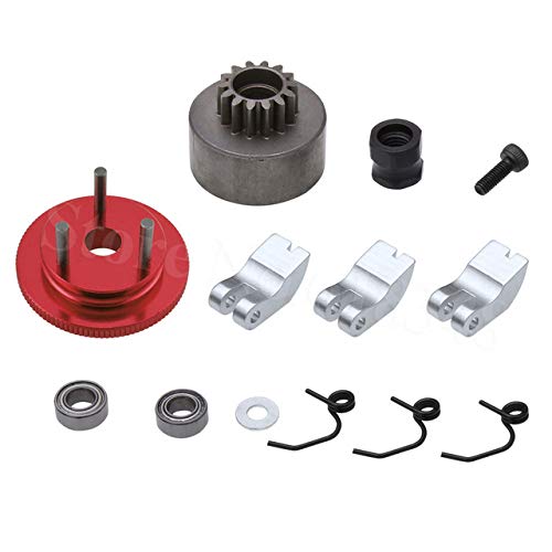 DishyKooker 14T Clutch Bell Shoes Springs Bearings Flywheel Assembly Kit for HSP Redcat Exceed 1/8 RC Model Car with 21-28cxp Nitro Engine Red