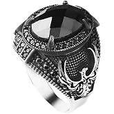 KsrModa 925 Sterling Silver Phoenix Design Men's Ring with Black Zircon Gemstone, Handmade Eagle Silver Ring for Men