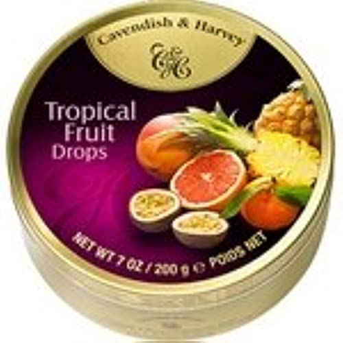 Cavendish & Harvey Tropical Fruit Hard Candy Drops 7 Ounce Tin
