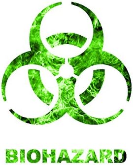 Biohazard Symbol - Vinyl Decal Sticker - 3" x 3.75" - Green Flames