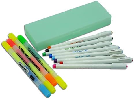Siruier Colored Gel Pens Set With Pencil Case And Twin Highlighter Maker Pens(Green Case)