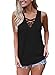 FARYSAYS Women's Summer Sleeveless V Neck Lace Up Criss Cross Cami Tank Tops,Black,(US 12-14)L