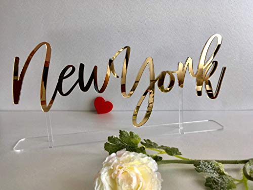 Table City Signs Tabletop Cities of The World Sign Base Personalized Custom Name Calligraphy Laser Cut Acrylic Freestanding Reception Decor Event Party Table Markers Reserved Seating Plan New York