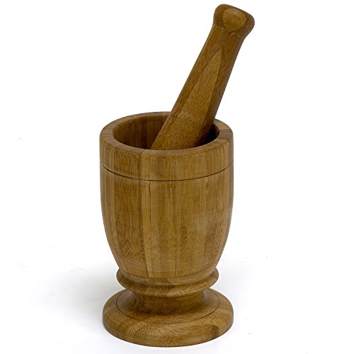 IMUSA USA BAM-10004 Large Bamboo Mortar and Pestle, Brown