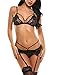 Avidlove Women's 2 Piece Lingerie Set Lace Open Cup Bra Babydoll Bodysuit Black S