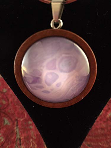Wooden Key Chain Stunning One of a Kind Round Pendant Abstract Acrylic Pouring/Fluid Art Key Fob Silver Cabochon (25mm) Lavender, Purples and White #28 - Thumbnail 4
