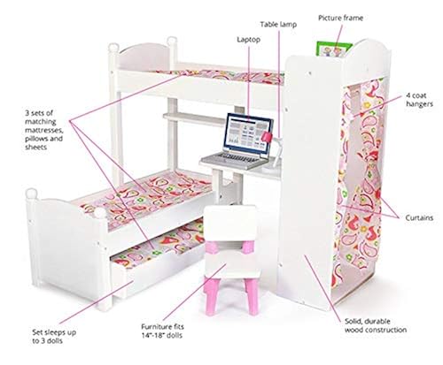 Playtime by Eimmie 18 Inch Doll Bed Doll Furniture Bunk Beds