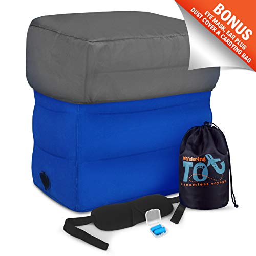 WANDERING TOT Inflatable Foot Rest for Air Travel - Toddler Travel Accessories - Adjustable Height Cushions - Bonus Eye Mask, Ear Plugs & Carrying Bag Travel Accessories for Kids & Adults