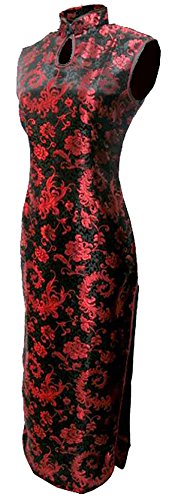 7Fairy Women' Black/Red Phoenix Tail Long Vtg Chinese Dress Cheongsam Size 2 US
