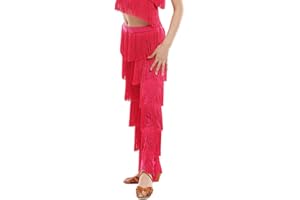 ZBH1985 Girls' Women's Latin Dance Pants Tassel Hall Professional Children's Tassel Rumba Tango Salsa Practice Pants