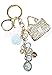 AM Landen Bling Gold Handbag White Rhinestone with Pearls Key Chain Key Rings Handbag Purse Charm Best Women's Keychain