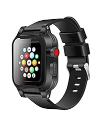 Funcilit Funda impermeable de Apple para reloj de 38 mm Serie 3 y 2 con 2 correas de reloj, Funda impermeable para Apple de 38 mm Reloj resistente Resistente a impactos Cubierta iWatch Cubierta a prueba de golpes Protector de pantalla incorporado
