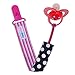 AlmaBaby Universal Safety Pacifier Clip Holders, Girls - Pink Stars 3 Pack - First Year Gumdrop Clip. No Metal Parts
