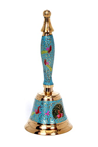 Hashcart Colorful Hindu Hand Held Bell - Musical Jingle Brass Puja Pooja Prayer Ghanti - Indian Hindu Festivals & Christmas - Thumbnail 4